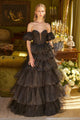 Puff Sleeve A-line Ruffled Gown by GLS Gloria GL3626 - XS / Black - Long Formal Dresses