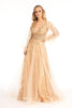 Puff Sleeve Glitter Print Gown by Elizabeth K GL3001 - XS / Champagne - Long Formal Dresses