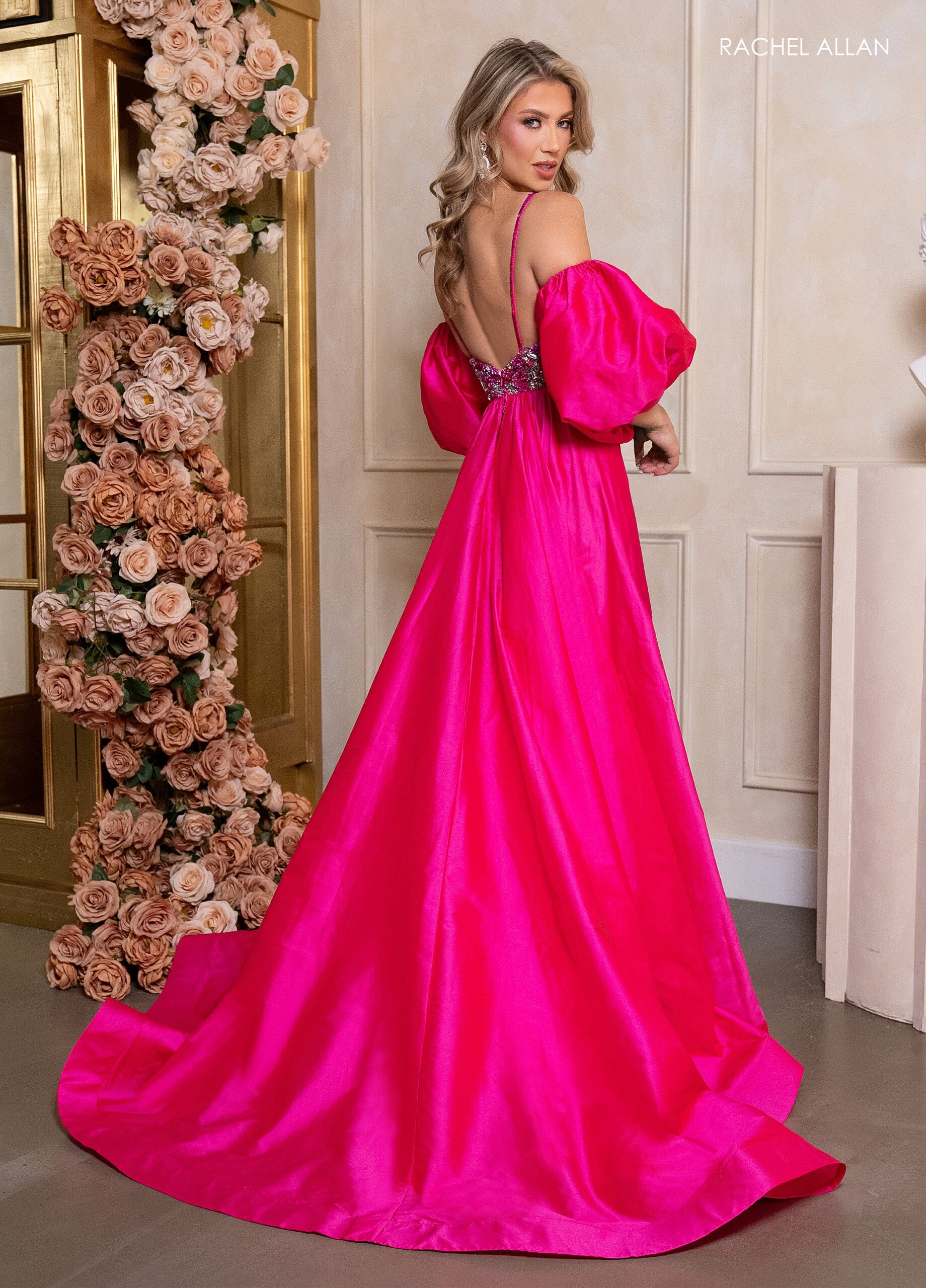 Rachel Allan 50291 Puff Sleeve Overskirt Romper