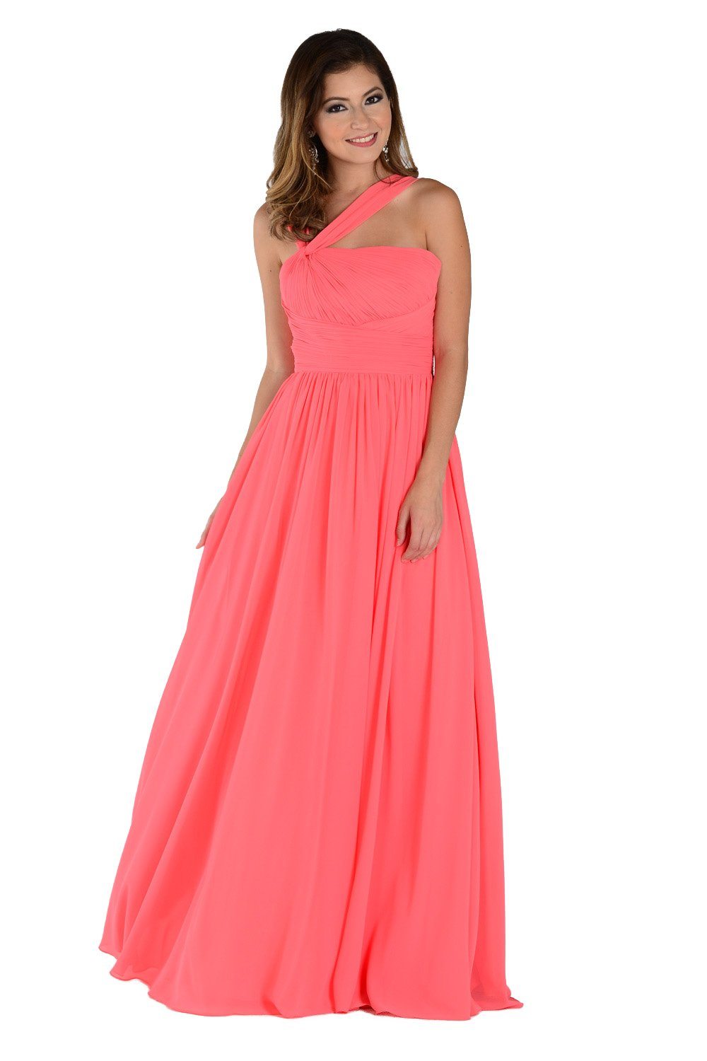 Purple Long One Shoulder Chiffon Dress by Poly USA 6678-Long Formal Dresses-ABC Fashion