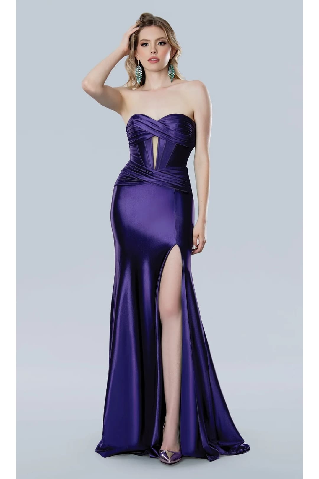 sexy purple prom dress Sexy Open Bodice Shiny Iridescent Purple Mermaid Prom Dress