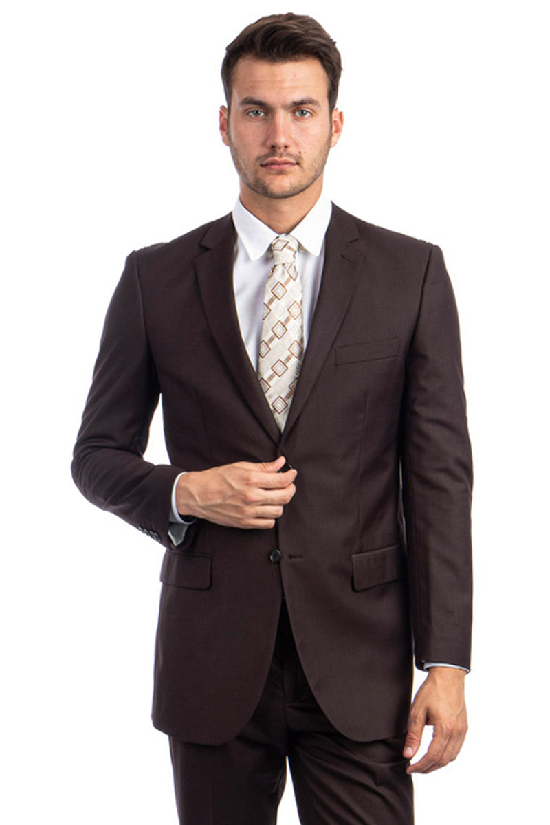 Traje de negocios básico de dos botones y corte moderno para hombre en marrón chocolate