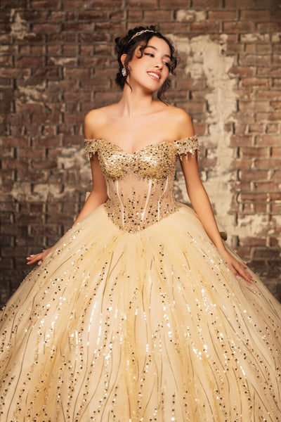 Quince Dress Sweetheart Sleeveless Sequin Ball Dance By Layla K Lk264 - CHAMPAGNE / 4 - Dress
