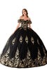 Quinceanera Ball Gown 2025 3D Floral Corset Glitter Layered Dress - BLACK-GOLD / XS - Dress