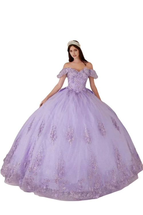 Quinceanera Ball Gown 2025 3D Floral Corset Glitter Layered Dress - LAVENDER / XS - Dress