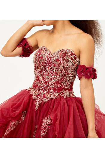Quinceanera Dress Ball Gown Sweetheart Strapless and Plus Size LK120 - BURGUNDY / 4 - Dress