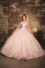 Quinceanera Gown Off Shoulder Ruffled Prom Dress By Layla K LK247 - BLUSH/MULTI / 2 - Dress