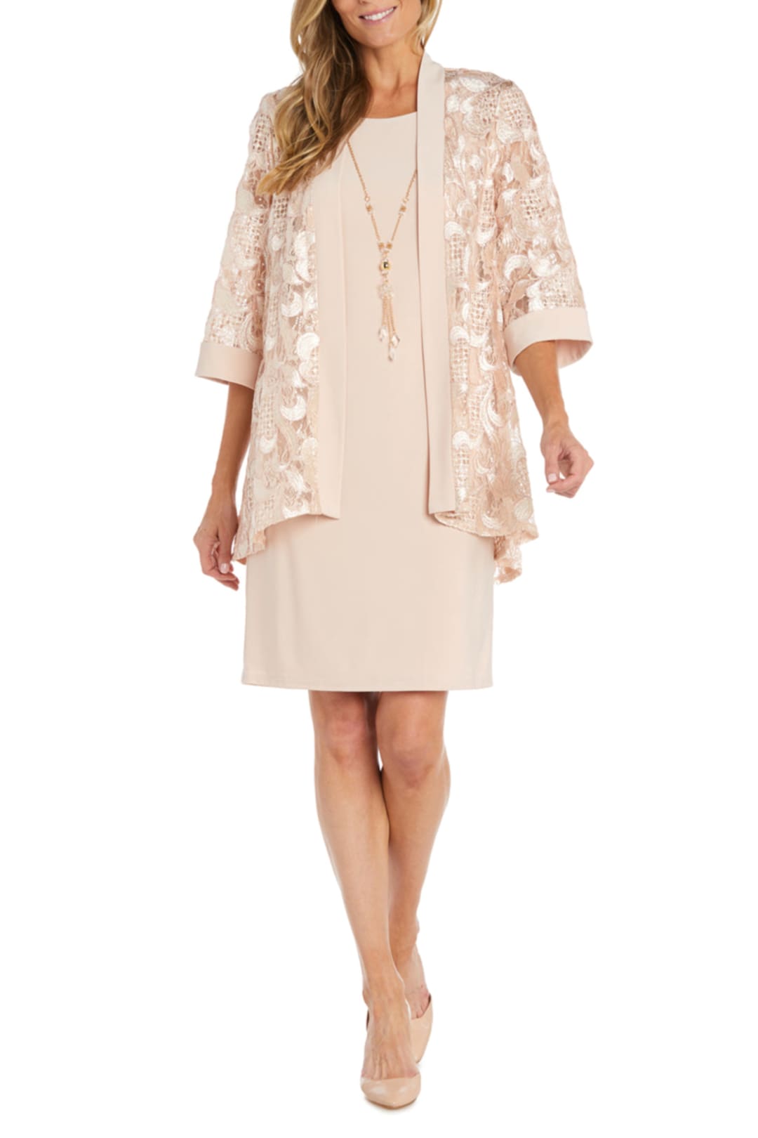 R&M Richards 1827 Petal Pink Floral Embroidered Sequin Jacket Dress R&M Richards 1827 Petal Pink Floral Embroidered Sequin Jacket Dress