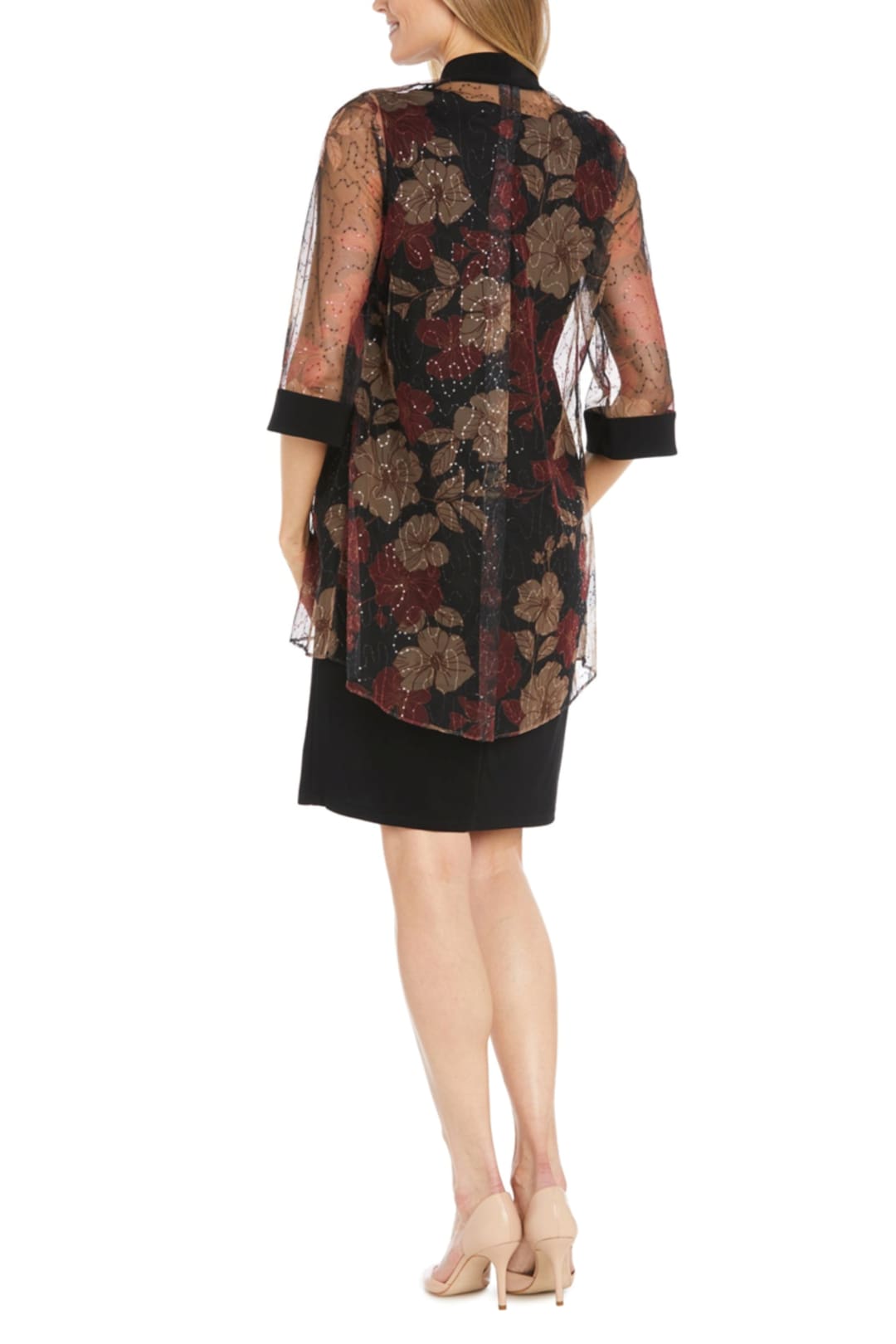 R&M Richards 3312 BLACK RED 2-Piece Floral Sequined Jacket Dress