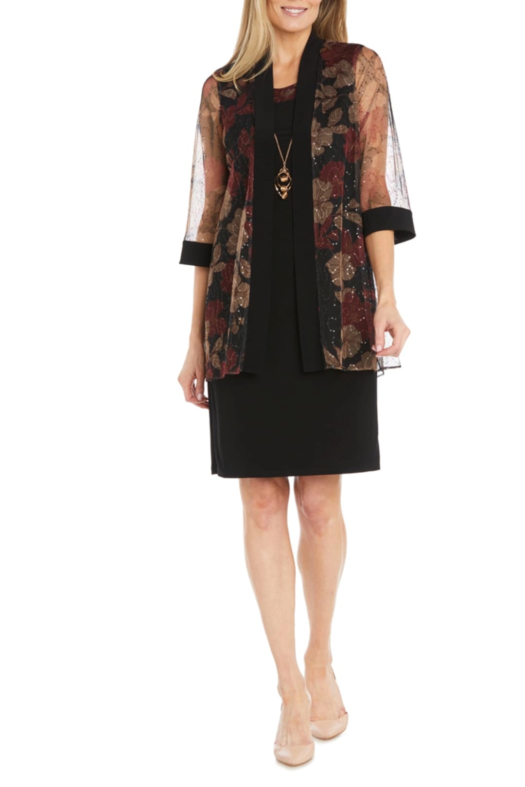 R&M Richards 3312 Short Glitter Mother of the Bride Jacket Dress - Black/Red / 10 R&M Richards 3312 Short Glitter Mother of the Bride Jacket Dress - Black/Red / 10