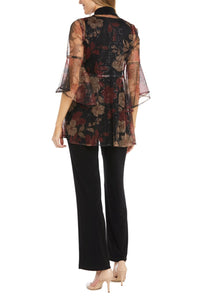 R&M Richards 3312 Black Red Tan Floral Sequined Jacket 2-Piece Pants Suit