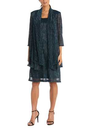 R&M Richards 5191 Peacock 2-Piece Metallic Evening Jacket Dress