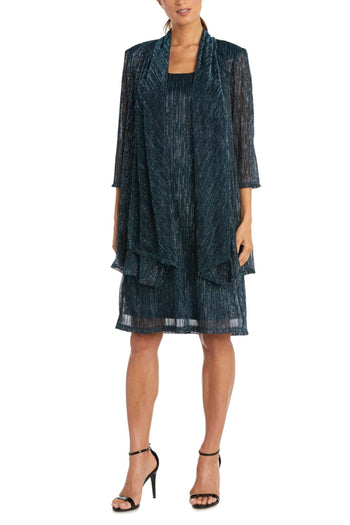 R&M Richards 5191 Peacock 2-Piece Metallic Evening Jacket Dress