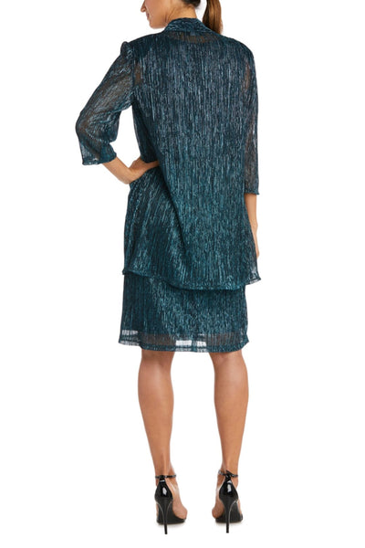 R&M Richards 5191 Peacock 2-Piece Metallic Evening Jacket Dress