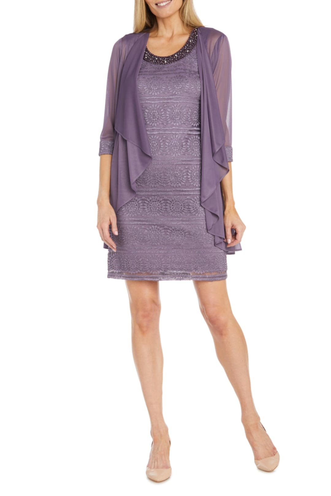 R&M Richards Violet 3/4 Sleeve Short Evening Jacket Dress