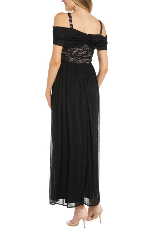 R&M Richards 6116 Black Nude Off-the-Shoulder Lace Evening Dress