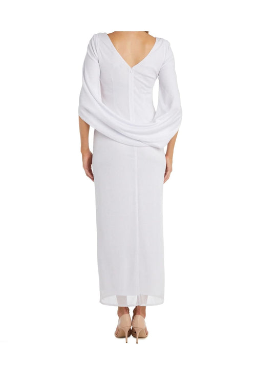 R&M Richards 7424 White Modest Wedding Gown Drape Back Bridal Dress - Dress