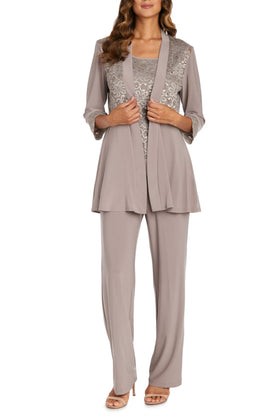 R&M Richards 7772 Mocha Sequined Lace 2-Pc Evening Pants Set