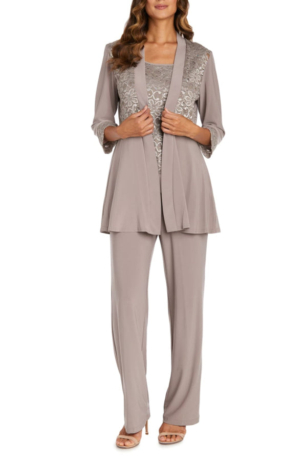 R&M Richards 7772 Mocha Sequined Lace 2-Pc Evening Pants Set