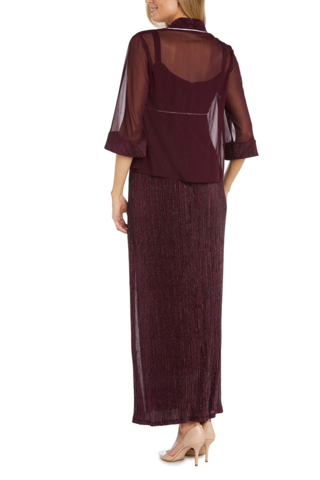 R&M Richards 9048 Burgundy Embellished Accordion Jacket Dress