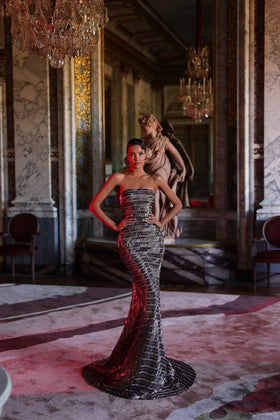 Chic and Holland PH120143 Strapless Embellished Sheath Evening Gown