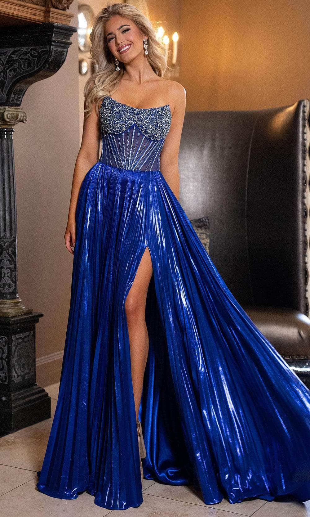 Rachel Allan 70709 Strapless Pleated Gown with Beaded Bodice
