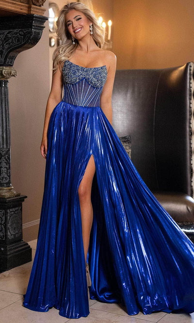 Rachel Allan 70709 Strapless Pleated Gown with Beaded Bodice