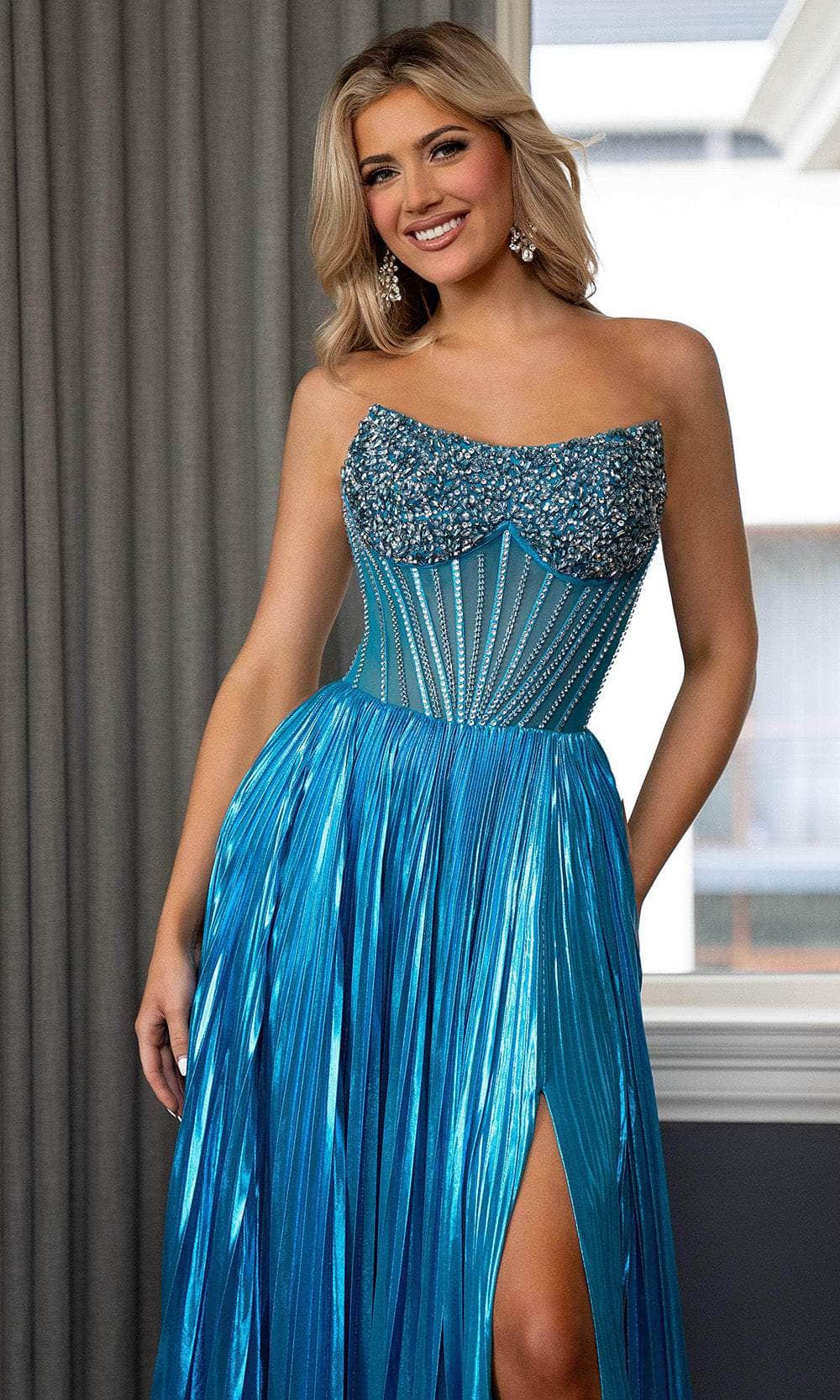 Rachel Allan 70709 Strapless Pleated Gown with Beaded Bodice