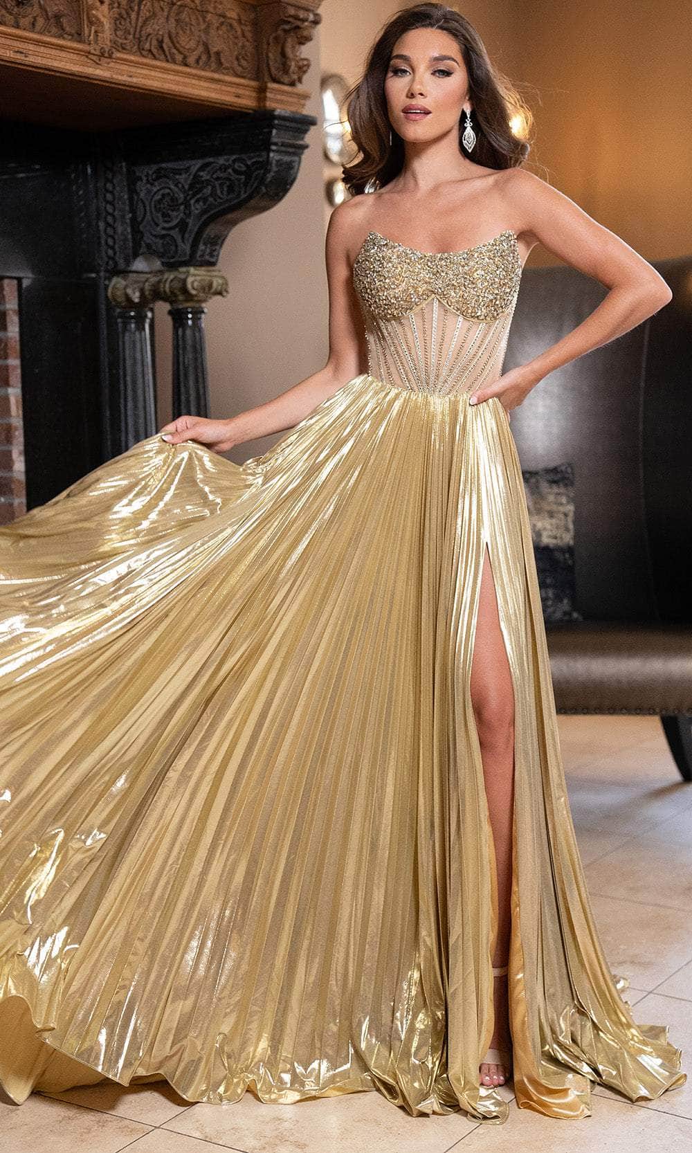 Rachel Allan 70709 Strapless Pleated Gown with Beaded Bodice
