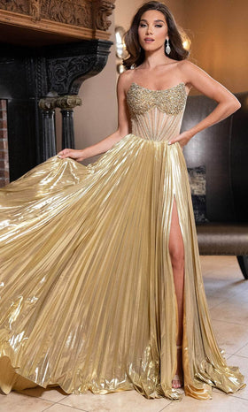 Rachel Allan 70709 Strapless Pleated Gown with Beaded Bodice