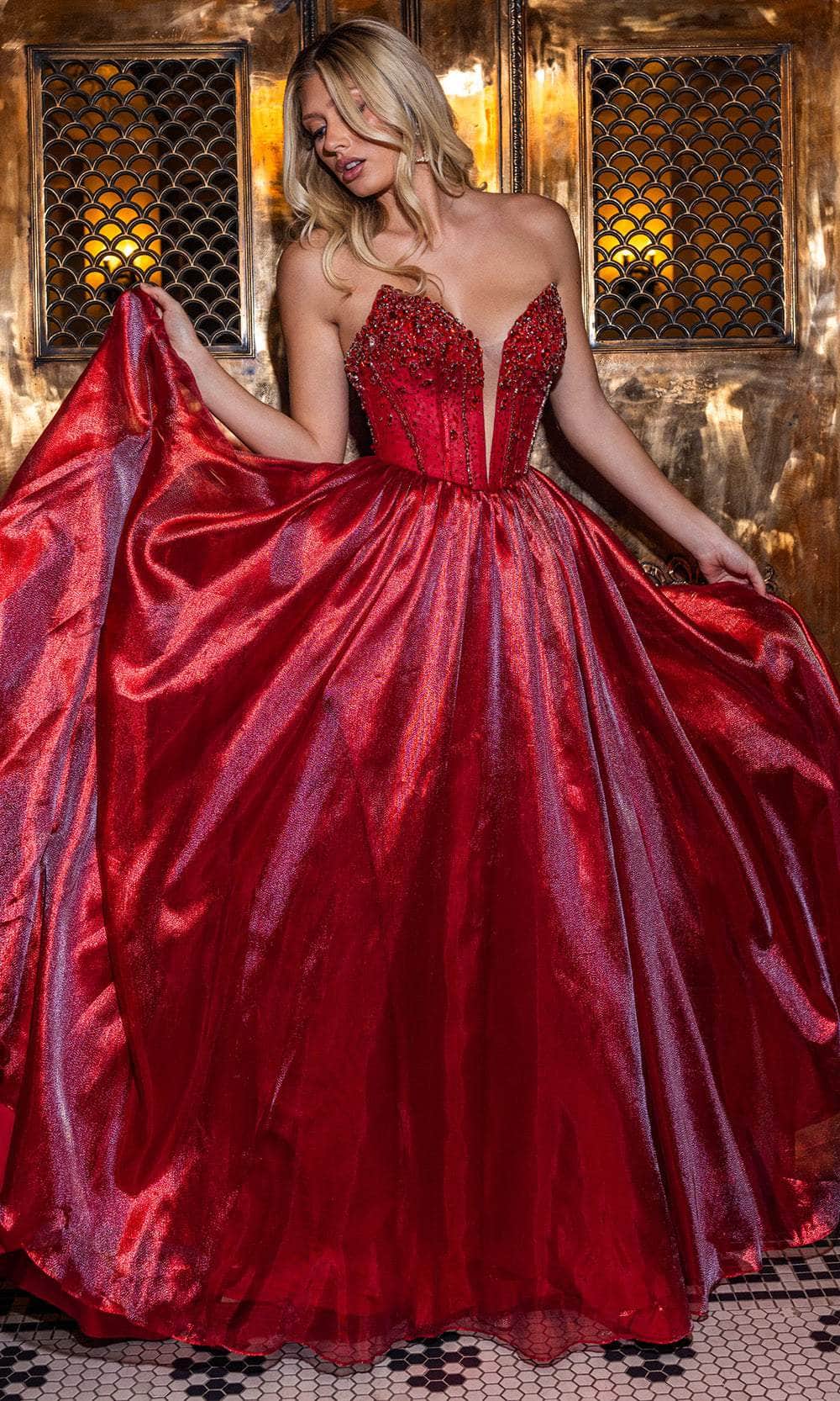 Rachel Allan 70812 Plunging V-Neck Shimmer Ballgown