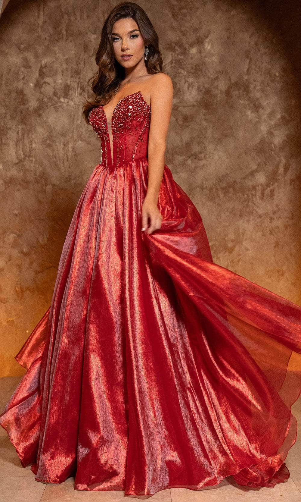Rachel Allan 70812 - Plunging V-Neck Shimmer Ballgown Special Occasion Dress