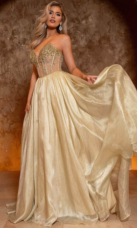 Rachel Allan 70812 Plunging V-Neck Shimmer Ballgown