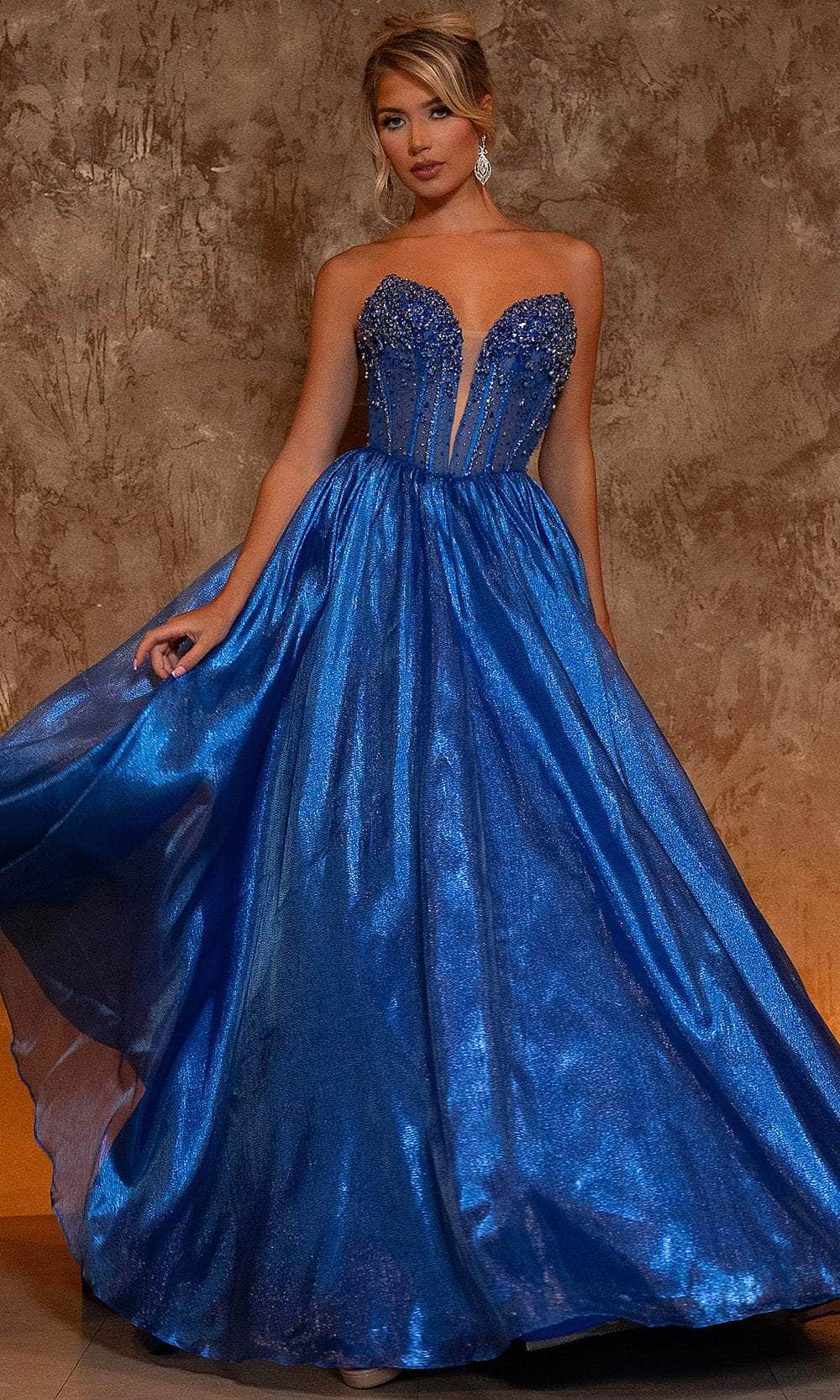 Rachel Allan 70812 - Plunging V-Neck Shimmer Ballgown Special Occasion Dress