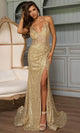 Rachel Allan 70872 Deep V-Neck Beaded Sheath Gown