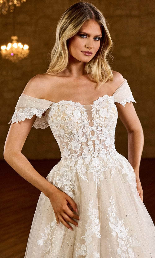 Rachel Allan RB2184 Bridal Draped Sleeve Glitter Bridal Gown