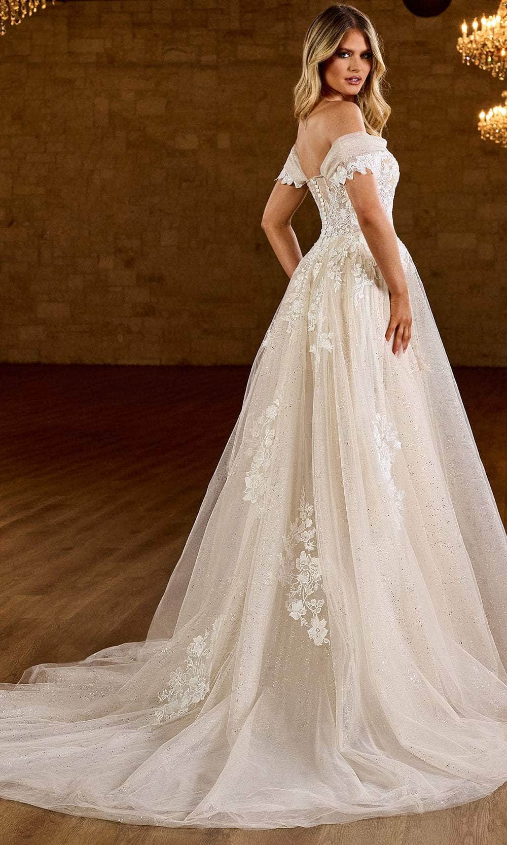 Rachel Allan RB2184 Bridal Draped Sleeve Glitter Bridal Gown