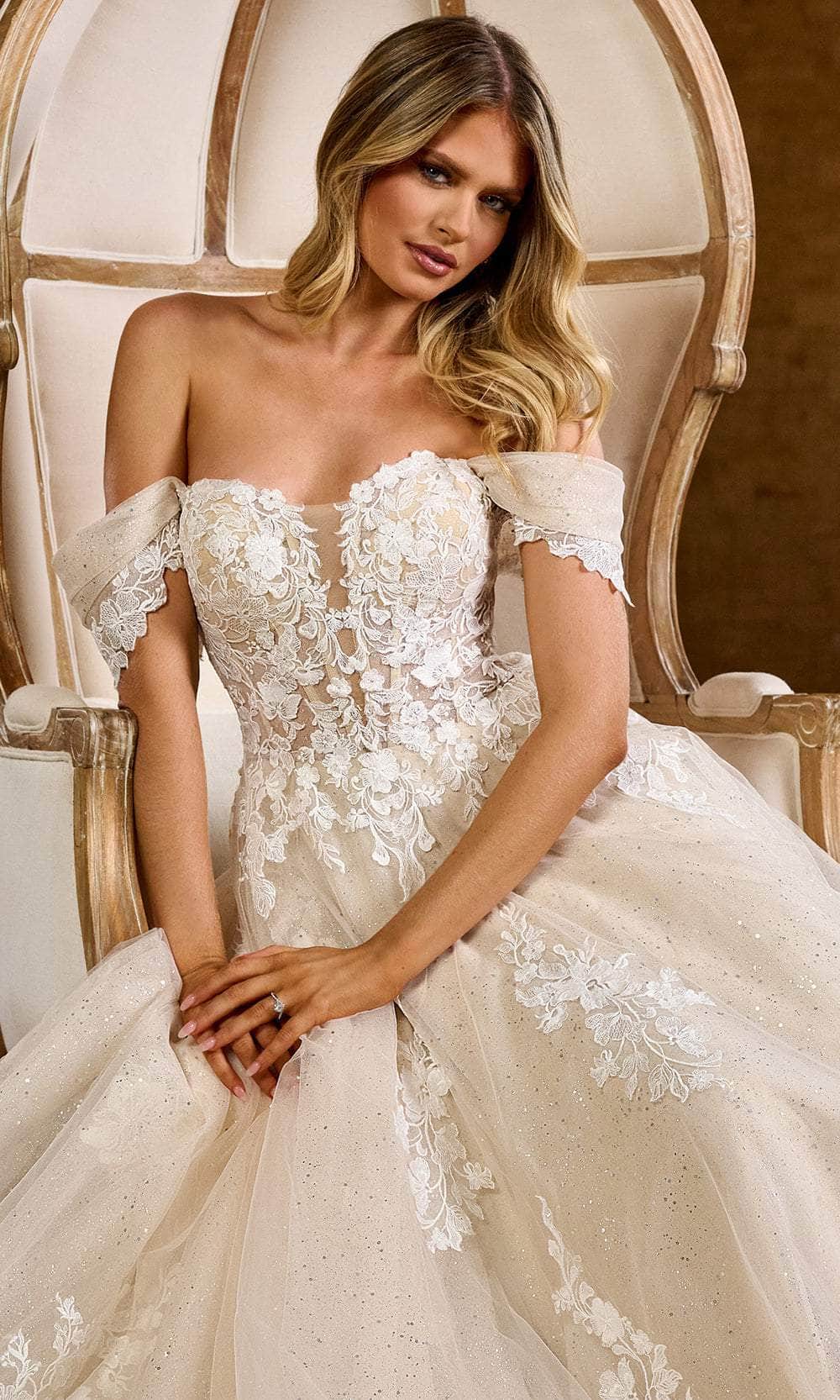Rachel Allan RB2184 Bridal Draped Sleeve Glitter Bridal Gown