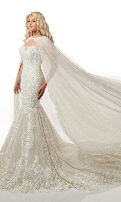 Rachel Allan M781 Embroidered Lace Mermaid Wedding Gown With Cape