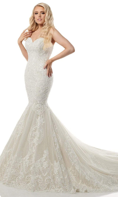 Rachel Allan M781 Embroidered Lace Mermaid Wedding Gown With Cape