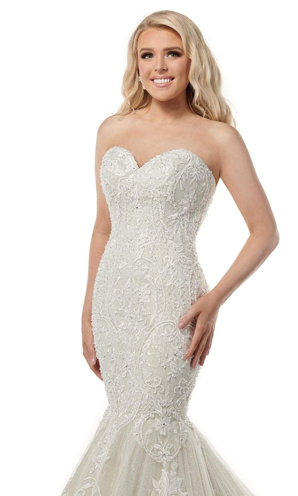 Rachel Allan M781 Embroidered Lace Mermaid Wedding Gown With Cape