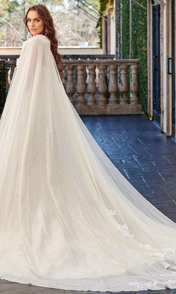 Rachel Allan M781 Embroidered Lace Mermaid Wedding Gown With Cape