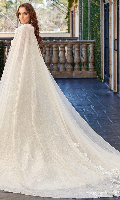 Rachel Allan M781 Embroidered Lace Mermaid Wedding Gown With Cape