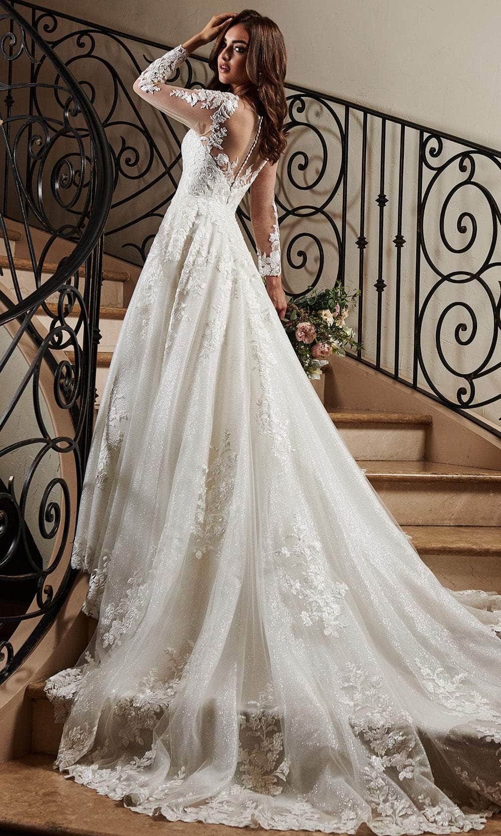 Rachel Allan MB3079 Embroidered Illusion Neckline Wedding Gown