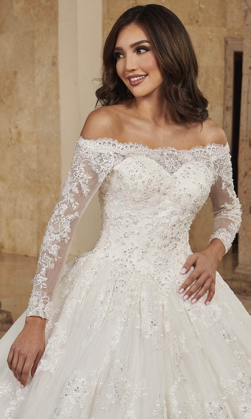 Rachel Allan MB6089 Off-Shoulder Beaded Lace Ball Gown