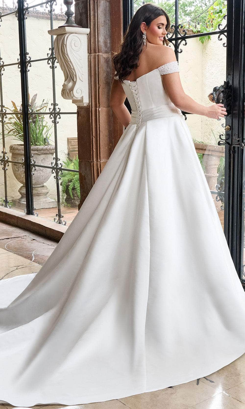 Rachel Allan RB2213 Satin Off-Shoulder Wedding Gown