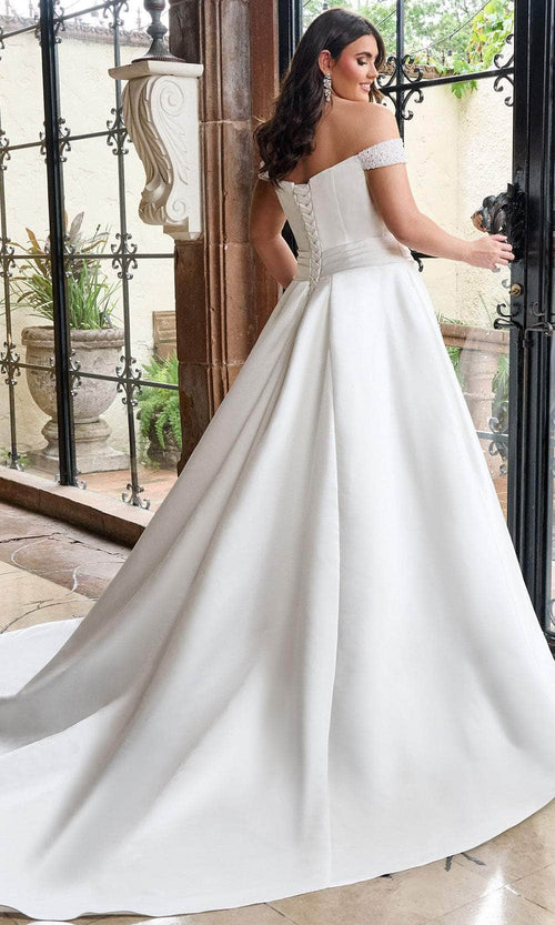 Rachel Allan RB2213 Satin Off-Shoulder Wedding Gown