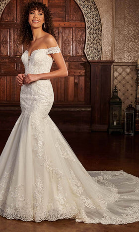 Rachel Allan RB3167 Off-Shoulder Lace Applique Bridal Gown