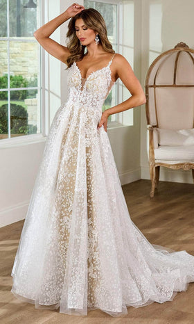 Rachel Allan RB3204 Plunging Neckline Embroidered Bridal Gown