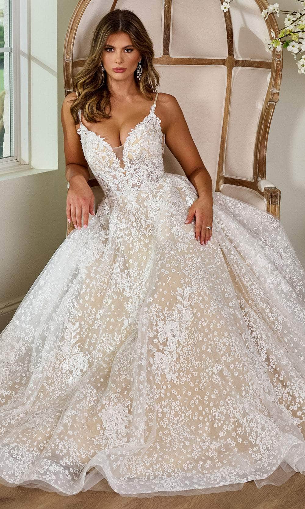 Rachel Allan RB3204 Plunging Neckline Embroidered Bridal Gown